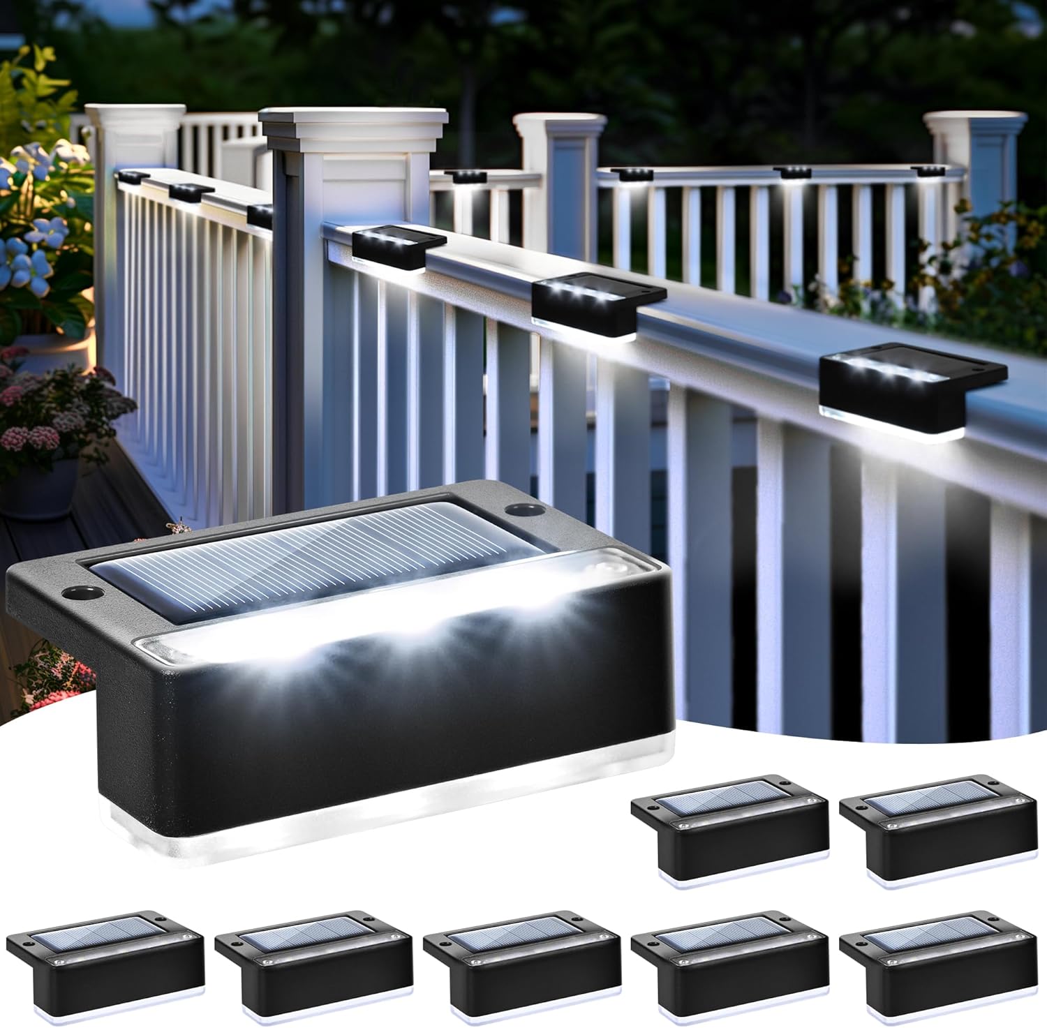 (Brown) Solar Lights for Outdoor, 8 Pack Solar Stair Lights Waterproof Solar Fence Lights for Outdoor Stairs Steps Fence Garden Yard Patio Gutter Pathway Decoration