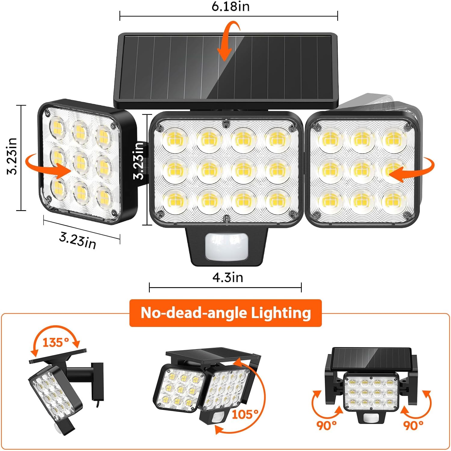 (2 pcs) Solar Security Lights Outdoor Motion Sensor 3500 LM Solar Lights Outdoor Garden with 270° Wide Illumination Angle Up to 15 Hours 3 Modes IP65 Outdoor Lights for