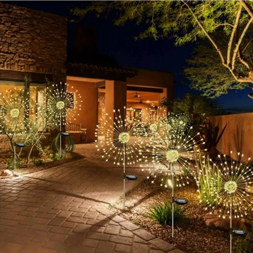(Multicolor) 200 LED Solar Firework Lights Outdoor Waterproof Garden Path Lawn Decor Lamp