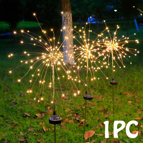 (Multicolor) 200 LED Solar Firework Lights Outdoor Waterproof Garden Path Lawn Decor Lamp