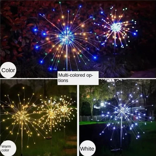 (Multicolor) 200 LED Solar Firework Lights Outdoor Waterproof Garden Path Lawn Decor Lamp