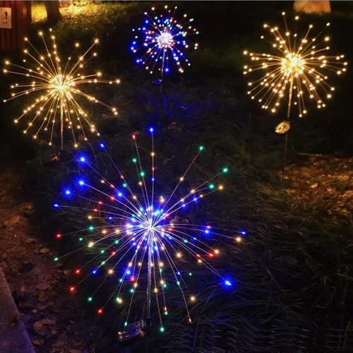 (Multicolor) 200 LED Solar Firework Lights Outdoor Waterproof Garden Path Lawn Decor Lamp