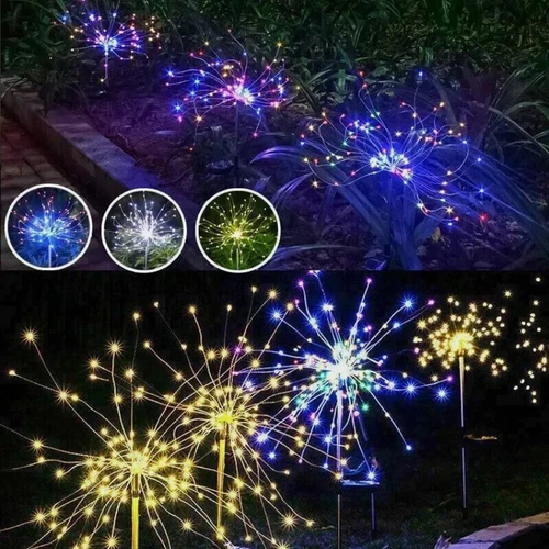 (Multicolor) 200 LED Solar Firework Lights Outdoor Waterproof Garden Path Lawn Decor Lamp
