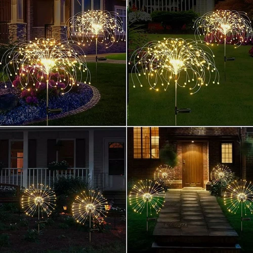 (Multicolor) 200 LED Solar Firework Lights Outdoor Waterproof Garden Path Lawn Decor Lamp