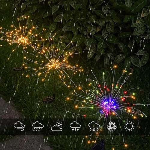 (Multicolor) 200 LED Solar Firework Lights Outdoor Waterproof Garden Path Lawn Decor Lamp