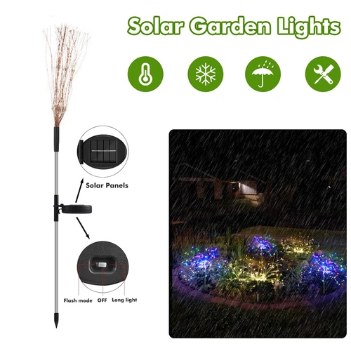 (Multicolor) 200 LED Solar Firework Lights Outdoor Waterproof Garden Path Lawn Decor Lamp