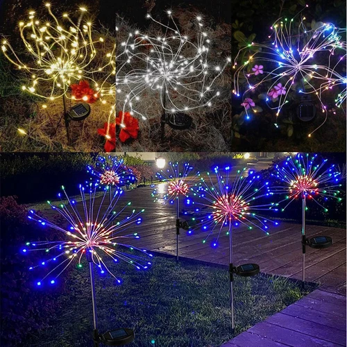 (Multicolor) 200 LED Solar Firework Lights Outdoor Waterproof Garden Path Lawn Decor Lamp