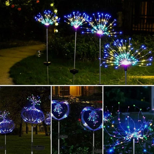 (Multicolor) 200 LED Solar Firework Lights Outdoor Waterproof Garden Path Lawn Decor Lamp