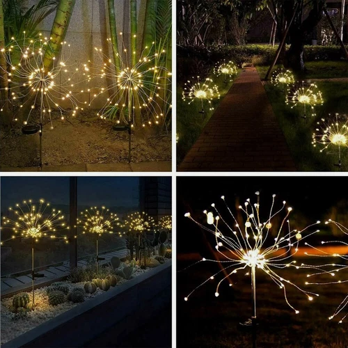 (Multicolor) 200 LED Solar Firework Lights Outdoor Waterproof Garden Path Lawn Decor Lamp