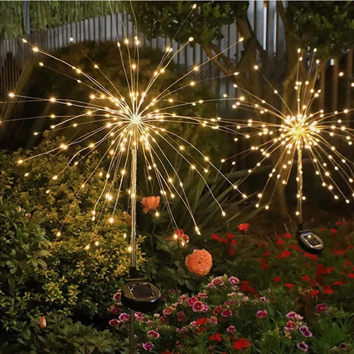 (Multicolor) 200 LED Solar Firework Lights Outdoor Waterproof Garden Path Lawn Decor Lamp