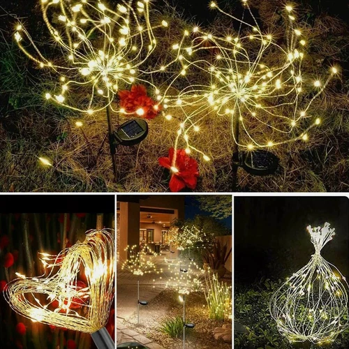 (Multicolor) 200 LED Solar Firework Lights Outdoor Waterproof Garden Path Lawn Decor Lamp