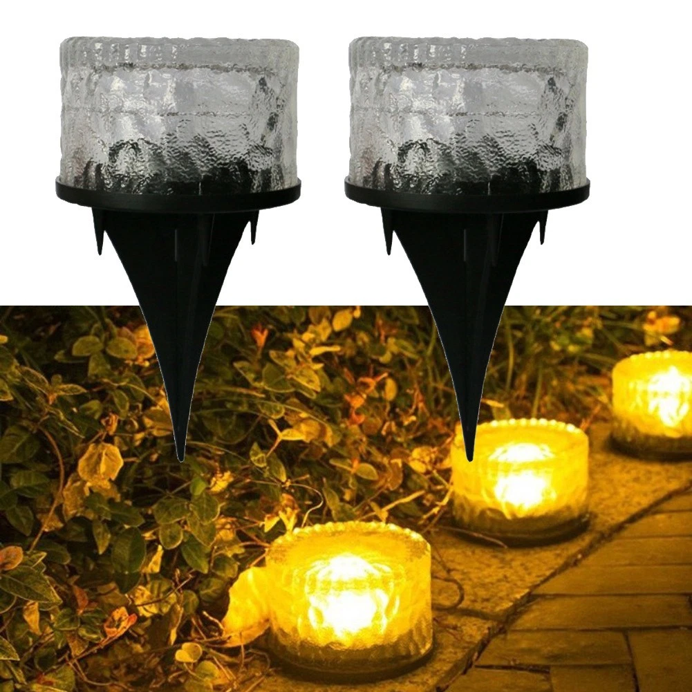 (Warm White) Solar Glass Ground Lights Waterproof with Sensor for Lawn and Garden Deck