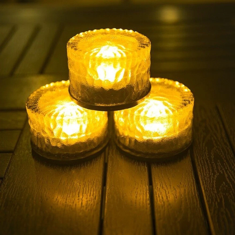 (Warm White) Solar Glass Ground Lights Waterproof with Sensor for Lawn and Garden Deck