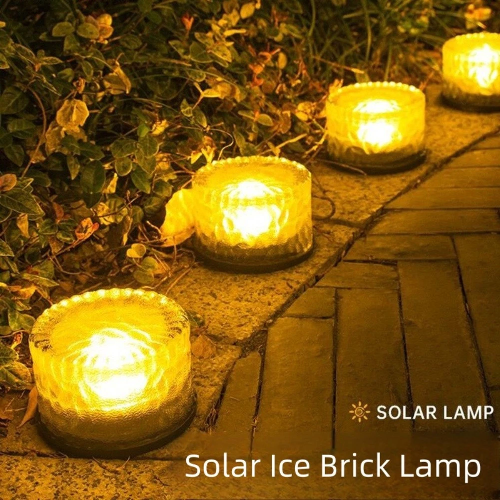 (Warm White) Solar Glass Ground Lights Waterproof with Sensor for Lawn and Garden Deck