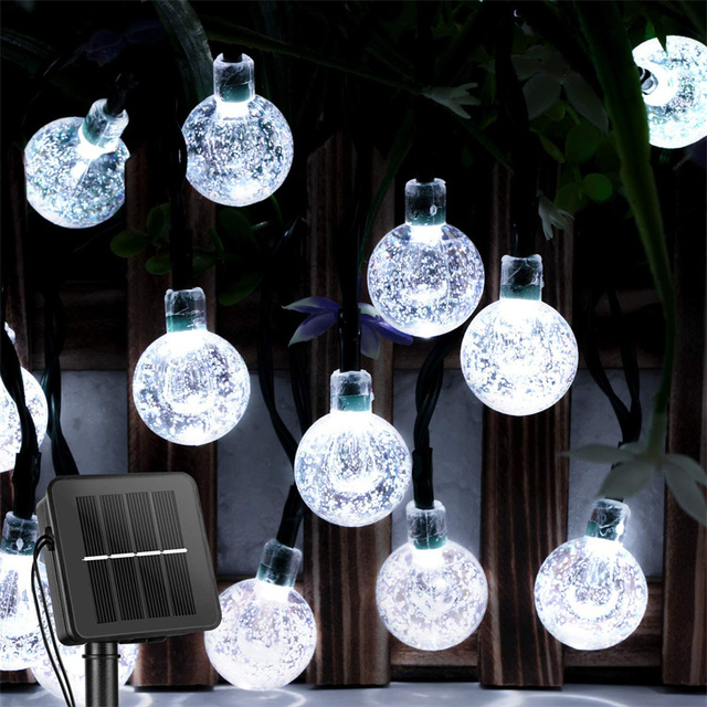(Cool White) Solar String Lights Outdoor 200 Led Crystal Globe Lights Waterproof Solar Festoon Fairy Light for Garden Christmas Outdoor Decor