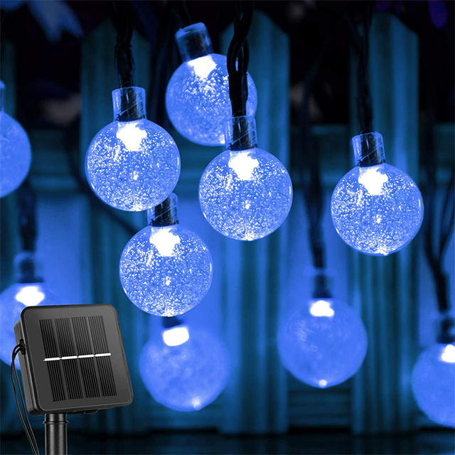 (Cool White) Solar String Lights Outdoor 200 Led Crystal Globe Lights Waterproof Solar Festoon Fairy Light for Garden Christmas Outdoor Decor