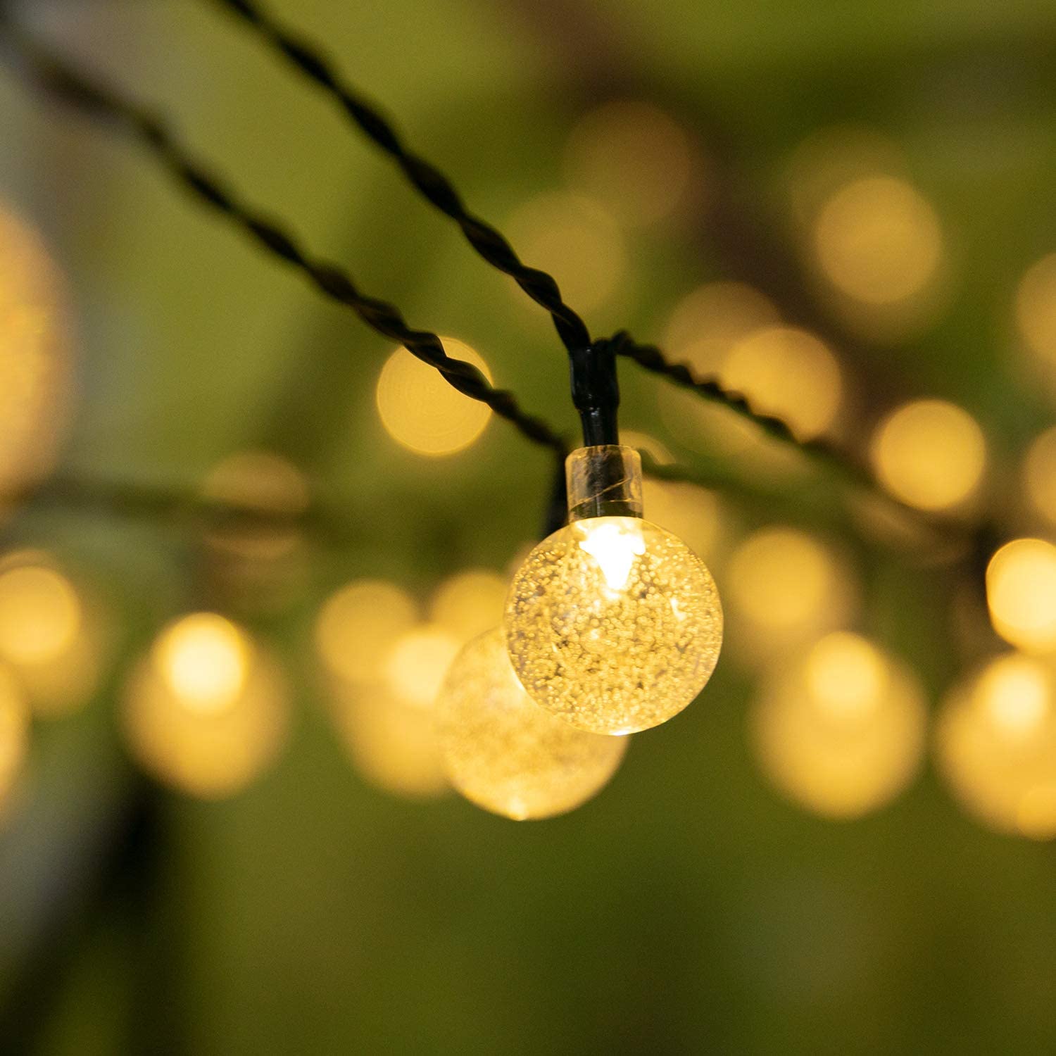(Cool White) Solar String Lights Outdoor 200 Led Crystal Globe Lights Waterproof Solar Festoon Fairy Light for Garden Christmas Outdoor Decor