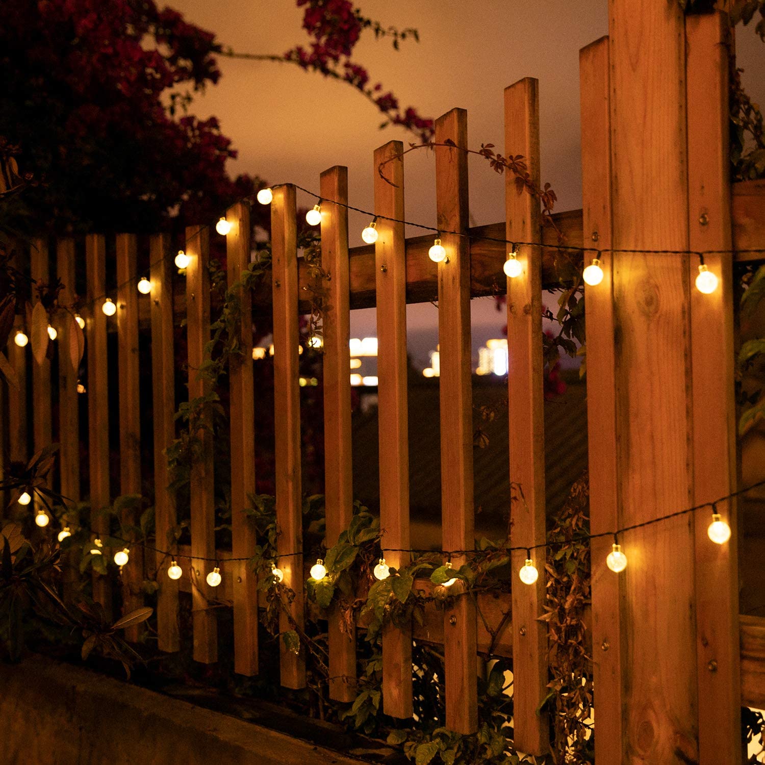 (Cool White) Solar String Lights Outdoor 200 Led Crystal Globe Lights Waterproof Solar Festoon Fairy Light for Garden Christmas Outdoor Decor