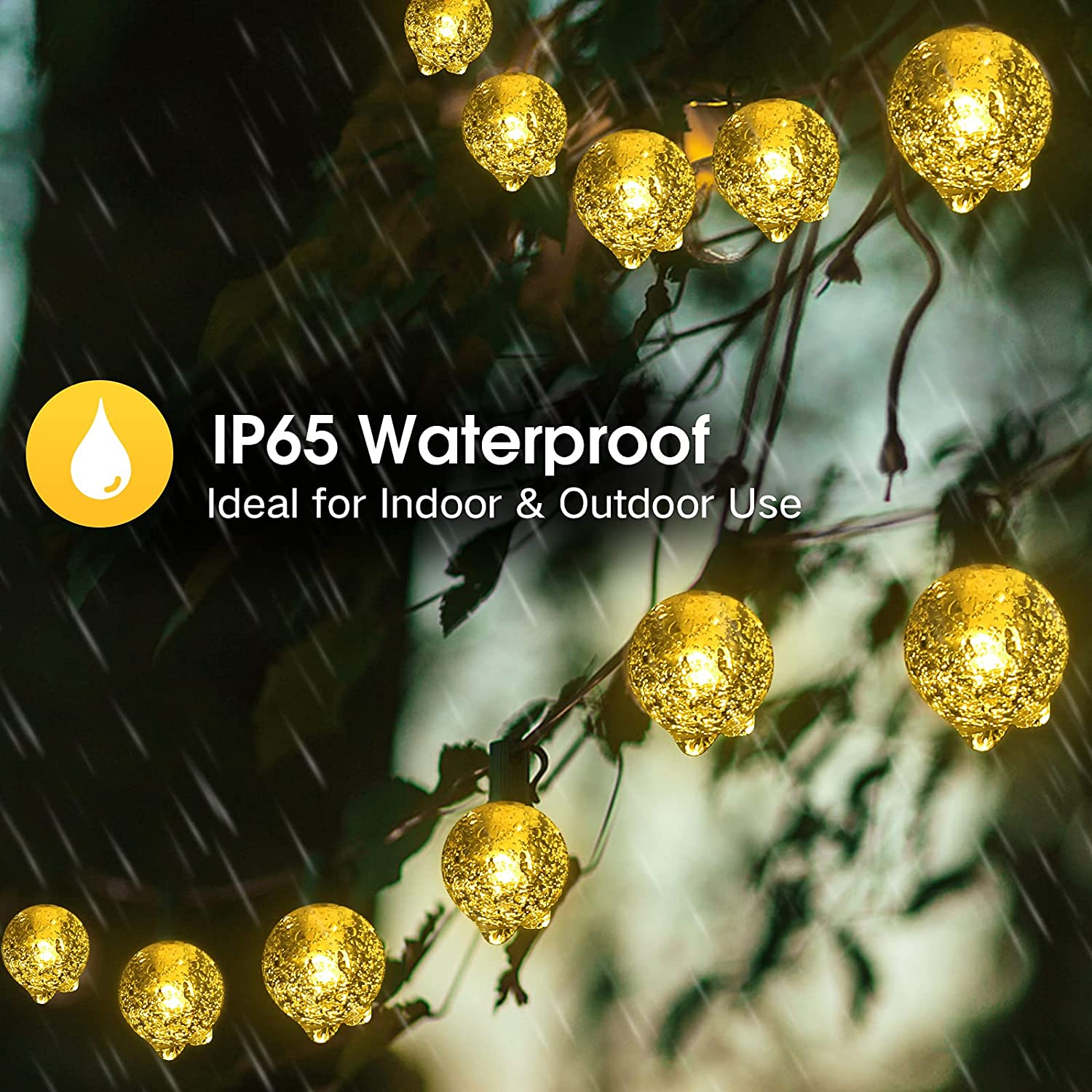 (Cool White) Solar String Lights Outdoor 200 Led Crystal Globe Lights Waterproof Solar Festoon Fairy Light for Garden Christmas Outdoor Decor