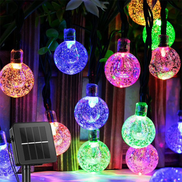 (Cool White) Solar String Lights Outdoor 200 Led Crystal Globe Lights Waterproof Solar Festoon Fairy Light for Garden Christmas Outdoor Decor