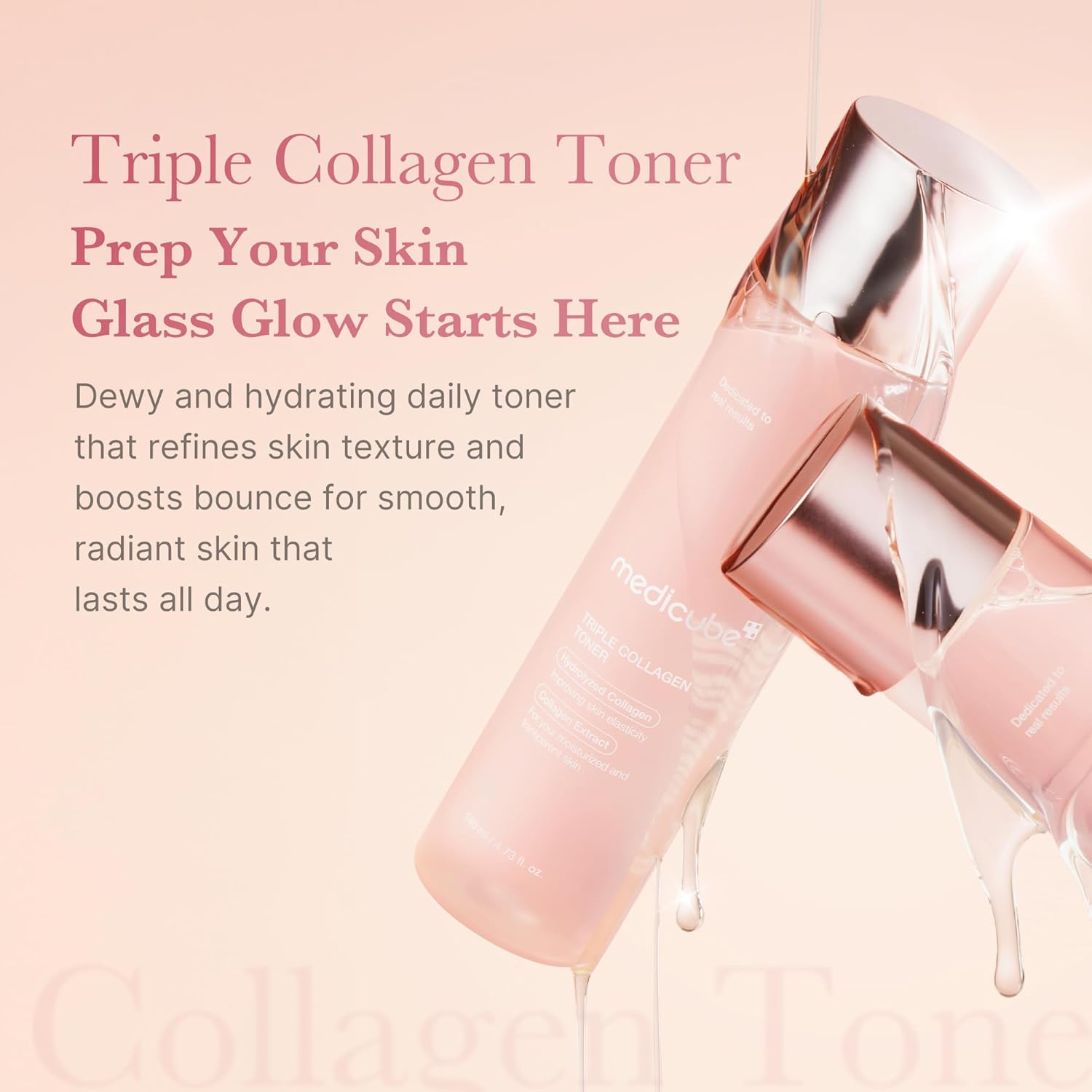 medicube Triple Collagen Toner Hydrolyzed Atelo Soluble Collagen for Deep Hydration Plump Skin Fast Absorbing Formula All Day Suppleness Korean Skincare 140ml