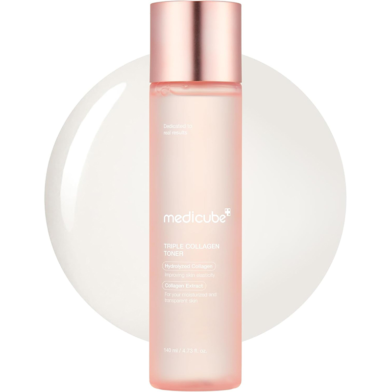 medicube Triple Collagen Toner Hydrolyzed Atelo Soluble Collagen for Deep Hydration Plump Skin Fast Absorbing Formula All Day Suppleness Korean Skincare 140ml