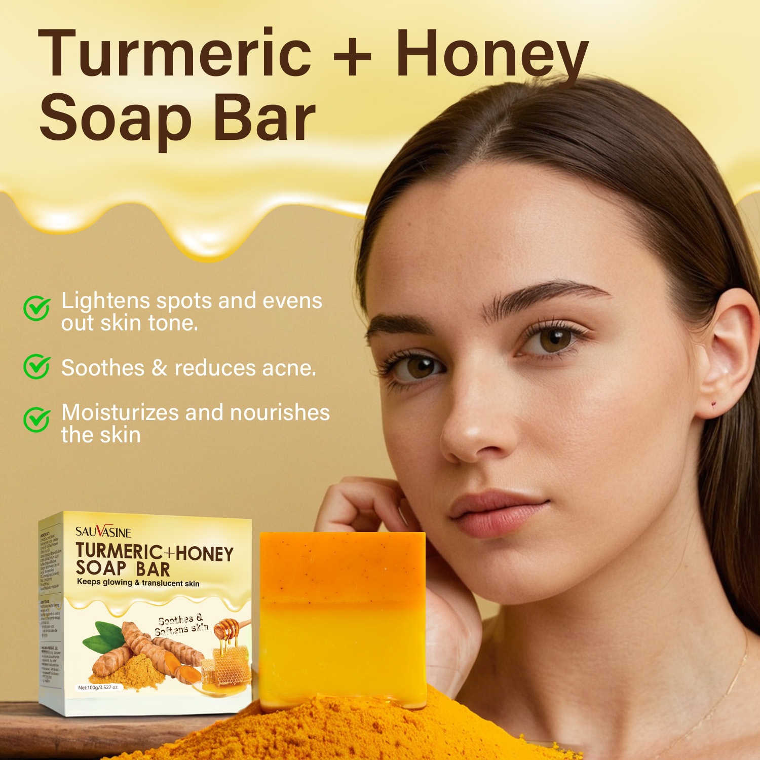 Turmeric Honey Soap Bar For Gentle Cleansing Nourishing And Skin Brightening 100g