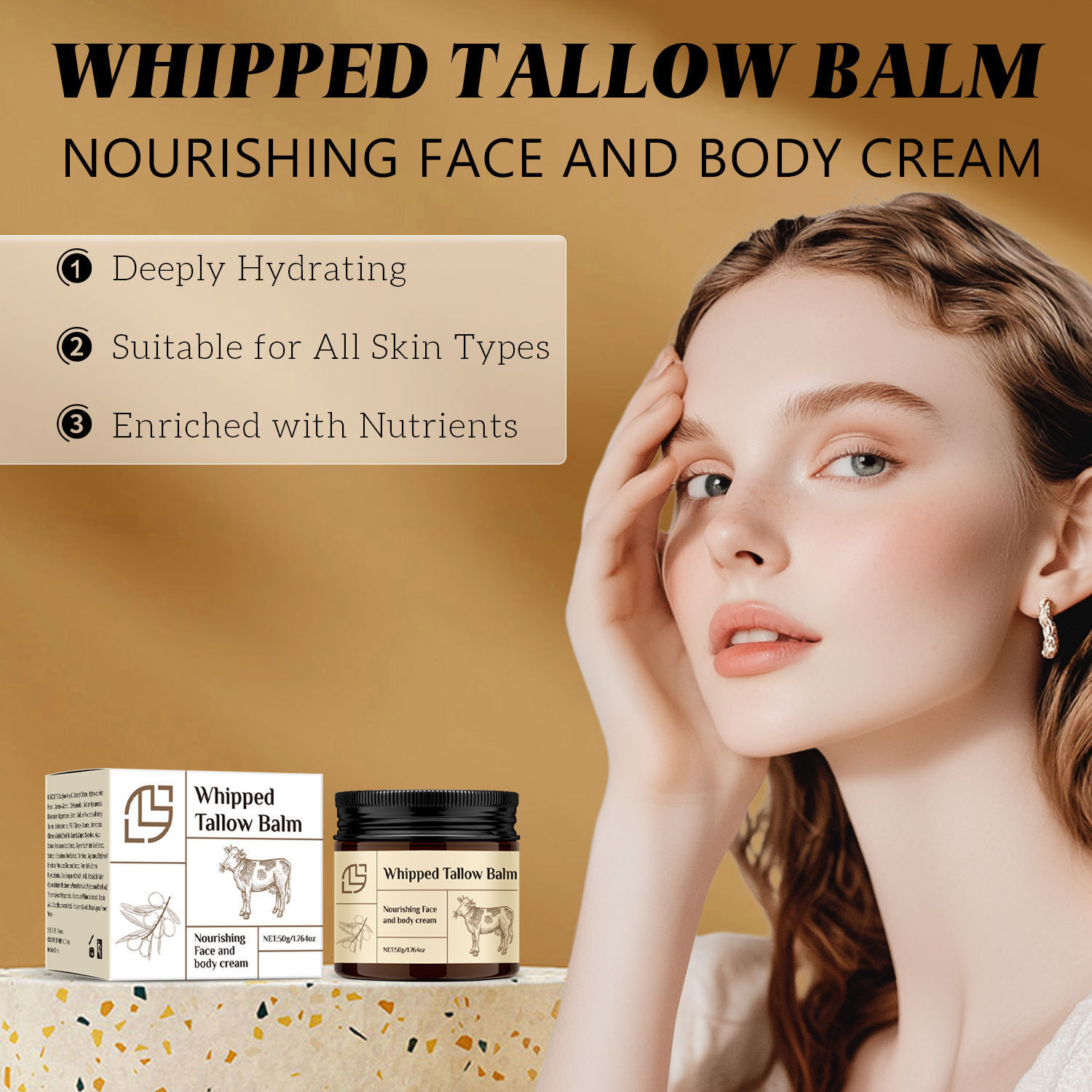 Whipped Tallow Balm Moisturising Gentle Nourishing Skin Repair for Daily Care Natural 50g