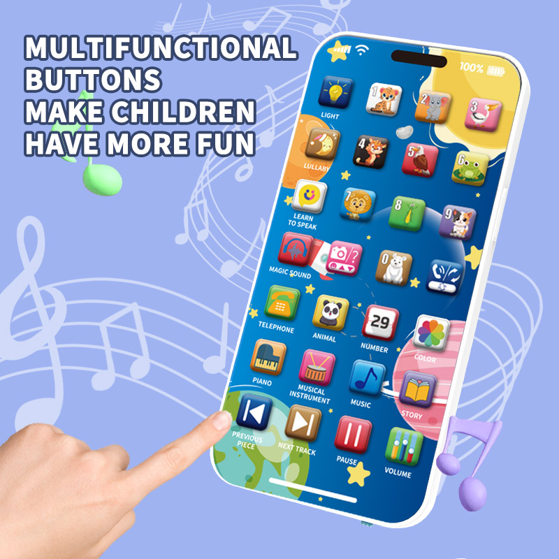 (BL) Baby Telephone Music Toy Multifunctional Sound Machine Kids Infant USB Charging Early Learning  Educational Mobile Phone Gift