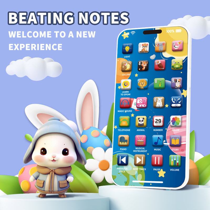 (BL) Baby Telephone Music Toy Multifunctional Sound Machine Kids Infant USB Charging Early Learning  Educational Mobile Phone Gift