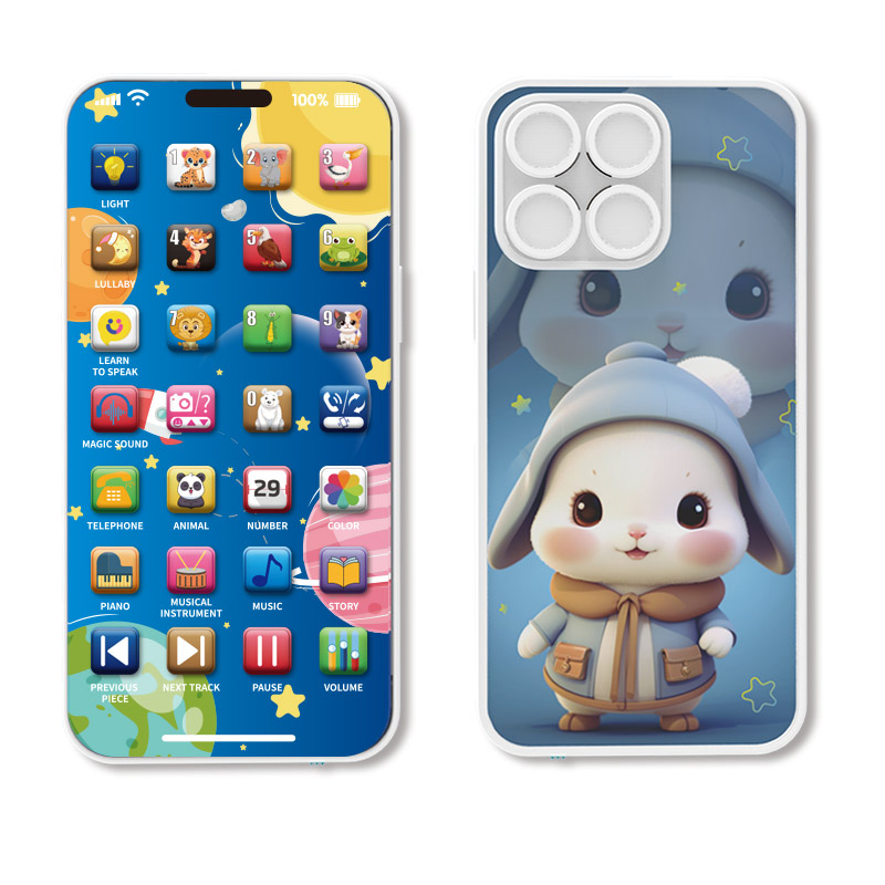 (BL) Baby Telephone Music Toy Multifunctional Sound Machine Kids Infant USB Charging Early Learning  Educational Mobile Phone Gift