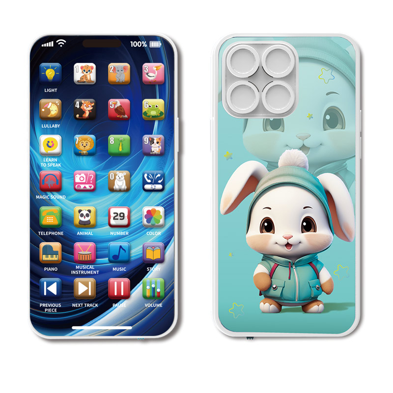 (BL) Baby Telephone Music Toy Multifunctional Sound Machine Kids Infant USB Charging Early Learning  Educational Mobile Phone Gift
