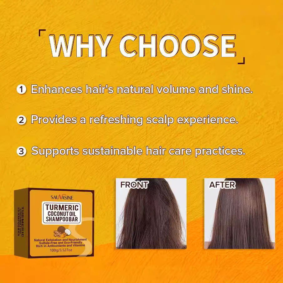 Turmeric Coconut Oil Shampoo Bar Deep Cleansing Nourishing Strengthening For Dry Damaged Hair Daily Scalp And Strand Care 100g