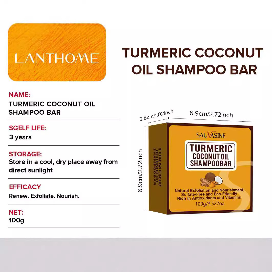 Turmeric Coconut Oil Shampoo Bar Deep Cleansing Nourishing Strengthening For Dry Damaged Hair Daily Scalp And Strand Care 100g