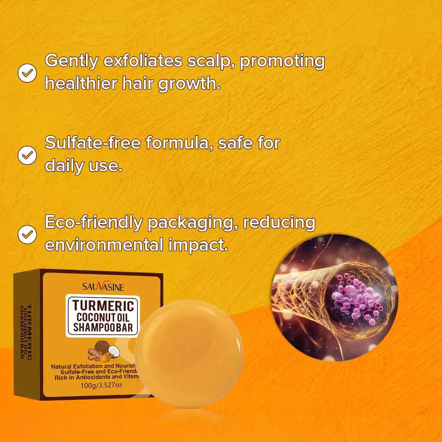 Turmeric Coconut Oil Shampoo Bar Deep Cleansing Nourishing Strengthening For Dry Damaged Hair Daily Scalp And Strand Care 100g