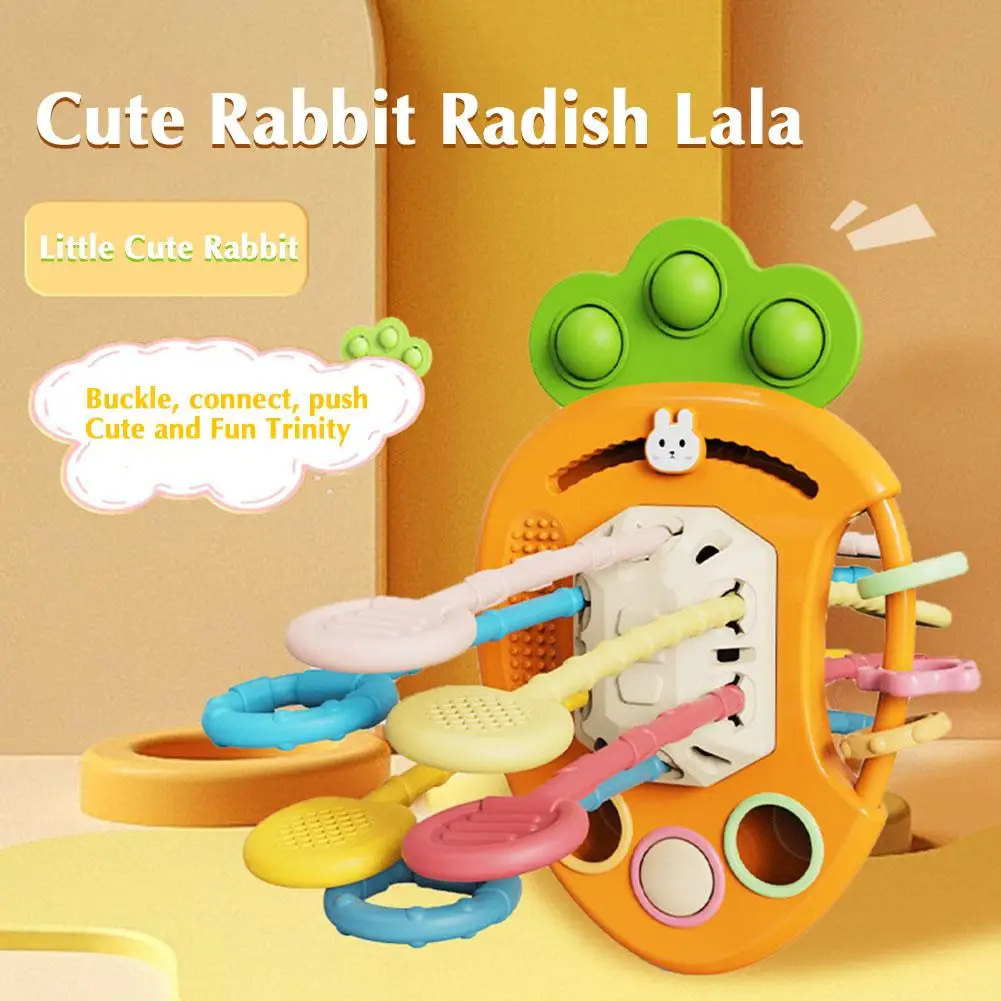 Montessori Pull String Toys Cute Rabbit Radish Babies Sensory Toys Teethers Developmental Fine Motor Skills Toys Baby Gifts