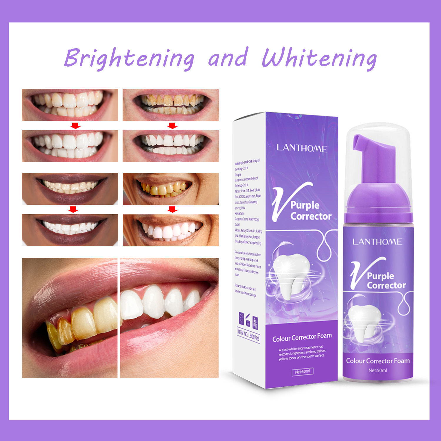 Purple Teeth Mousse Breath Freshening Stain Removal Oral Hygiene Foam Daily Care Travel Portable 50ml