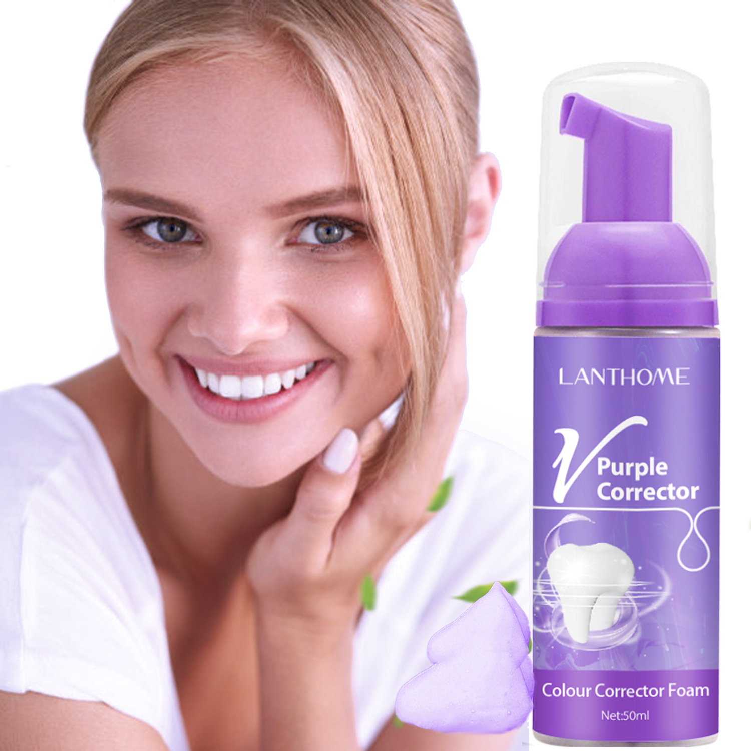 Purple Teeth Mousse Breath Freshening Stain Removal Oral Hygiene Foam Daily Care Travel Portable 50ml