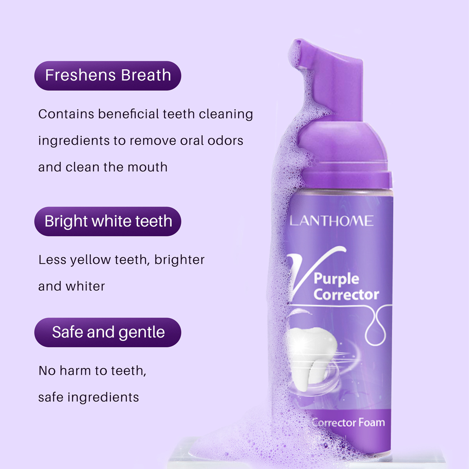 Purple Teeth Mousse Breath Freshening Stain Removal Oral Hygiene Foam Daily Care Travel Portable 50ml