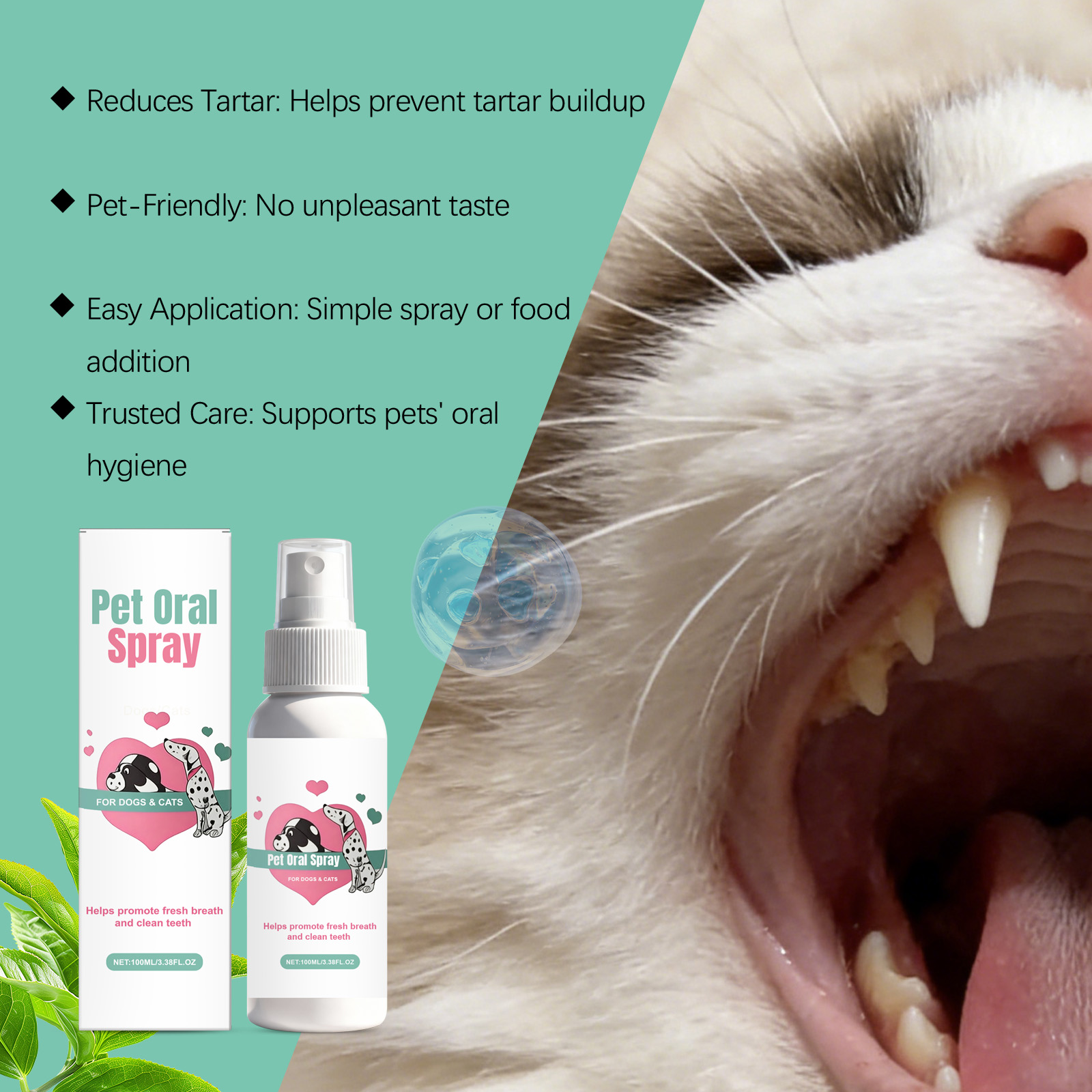 Pet Oral Spray Freshens Breath Removes Plaque Protects Gums Safely Used For Cats And Dogs All Small Domestic Pets