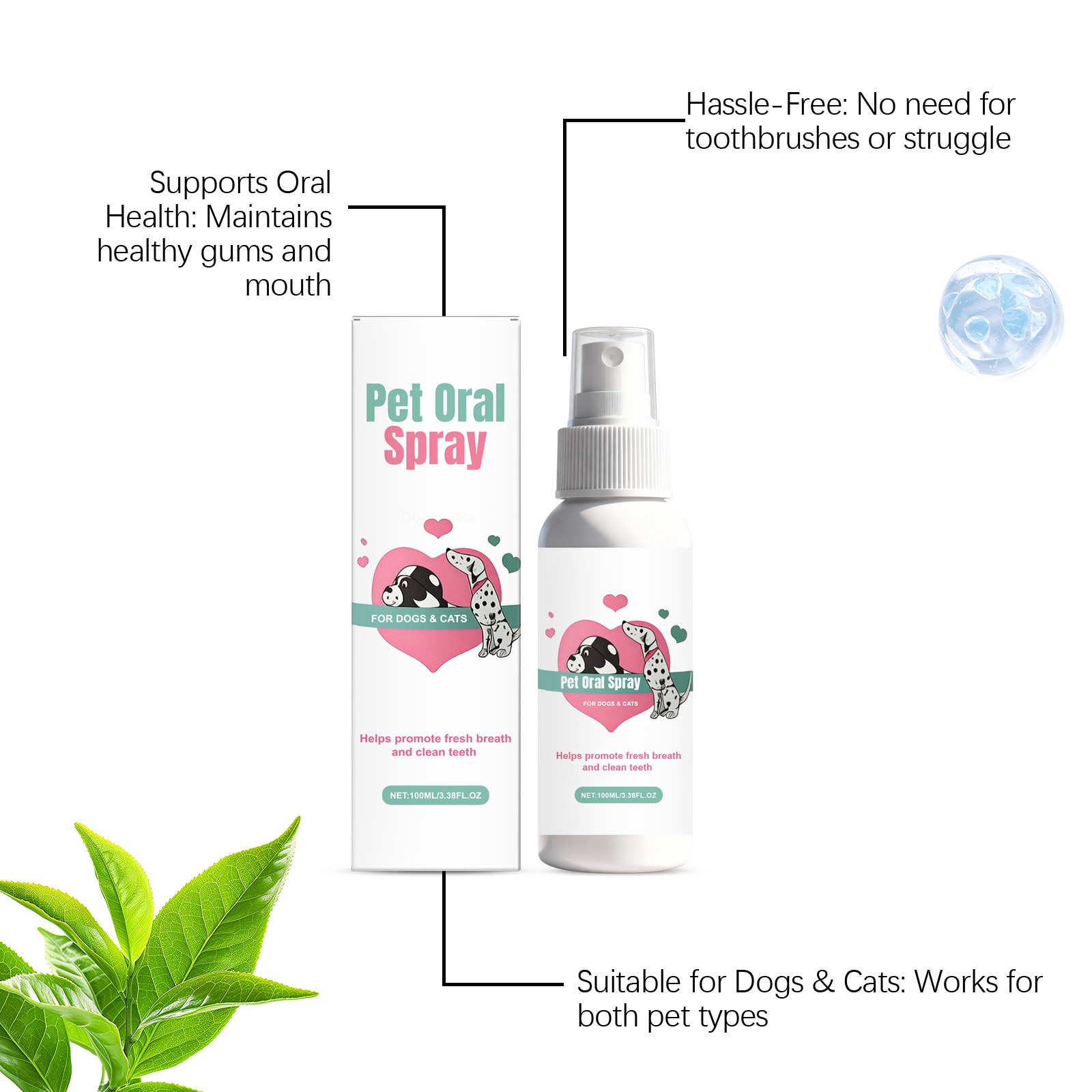 Pet Oral Spray Freshens Breath Removes Plaque Protects Gums Safely Used For Cats And Dogs All Small Domestic Pets