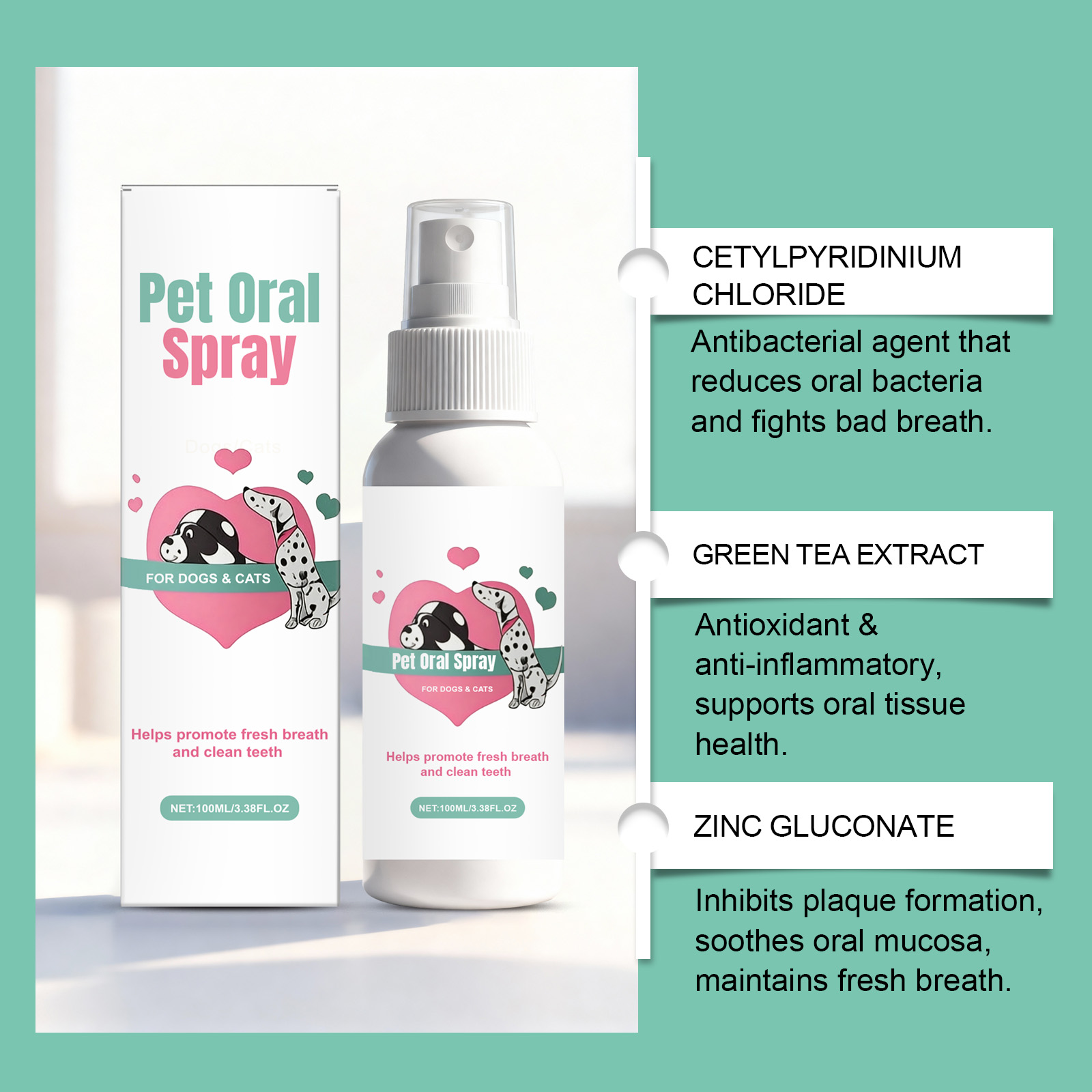Pet Oral Spray Freshens Breath Removes Plaque Protects Gums Safely Used For Cats And Dogs All Small Domestic Pets
