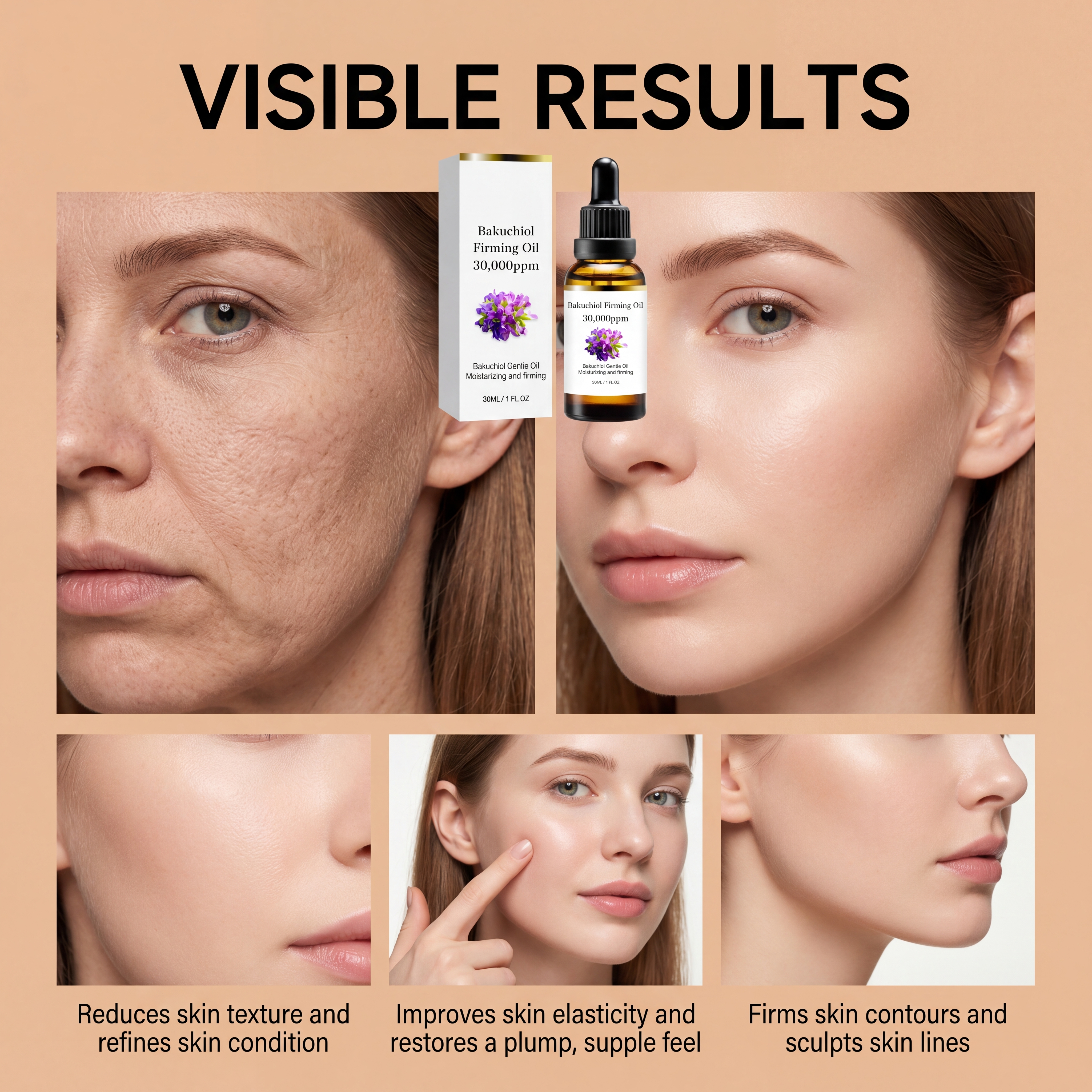 Bakuchiol Moisturizing Softening Essential Oil Mild Nourish Skin Elastic Plump Smooth Fine Lines Light Absorbable Body Use