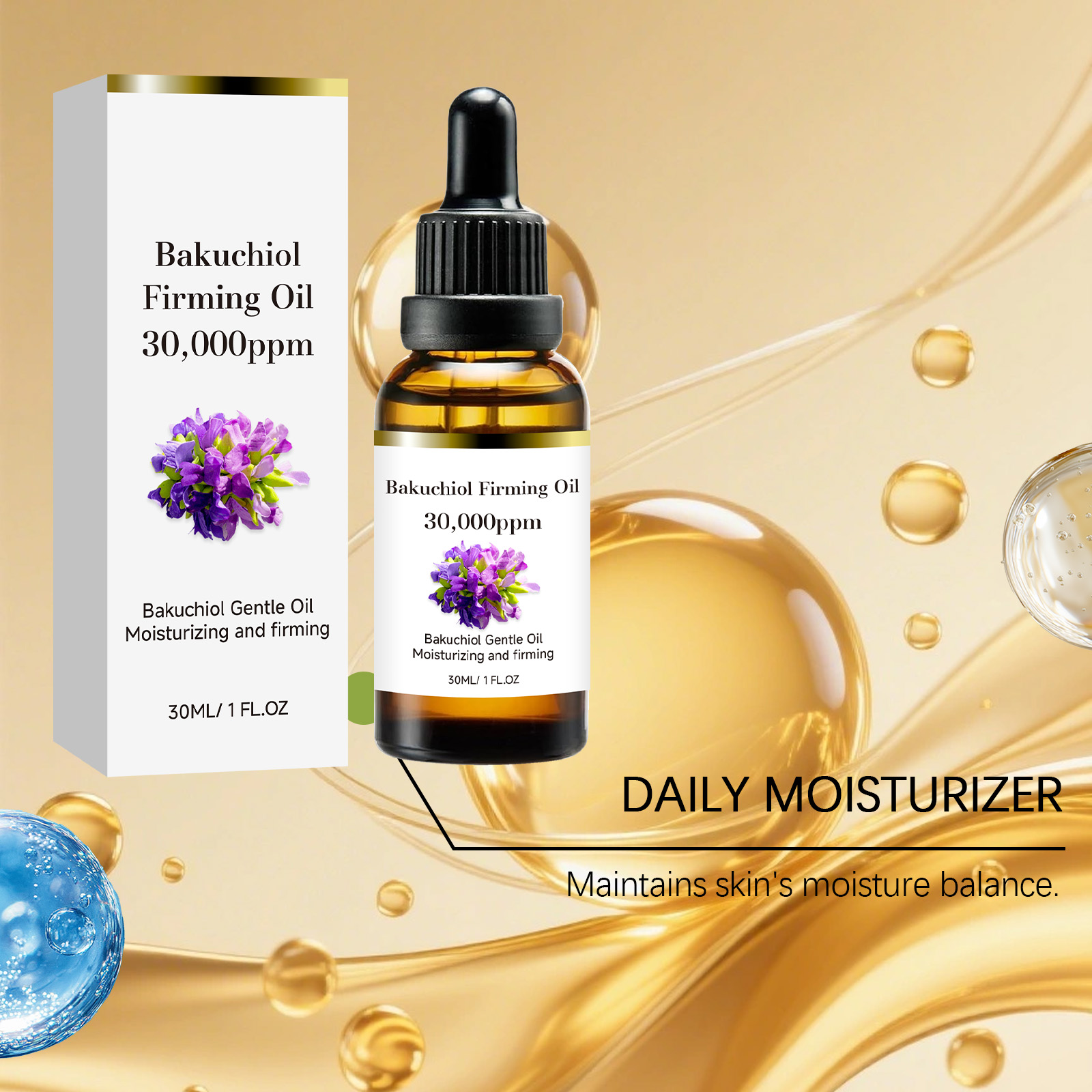 Bakuchiol Moisturizing Softening Essential Oil Mild Nourish Skin Elastic Plump Smooth Fine Lines Light Absorbable Body Use