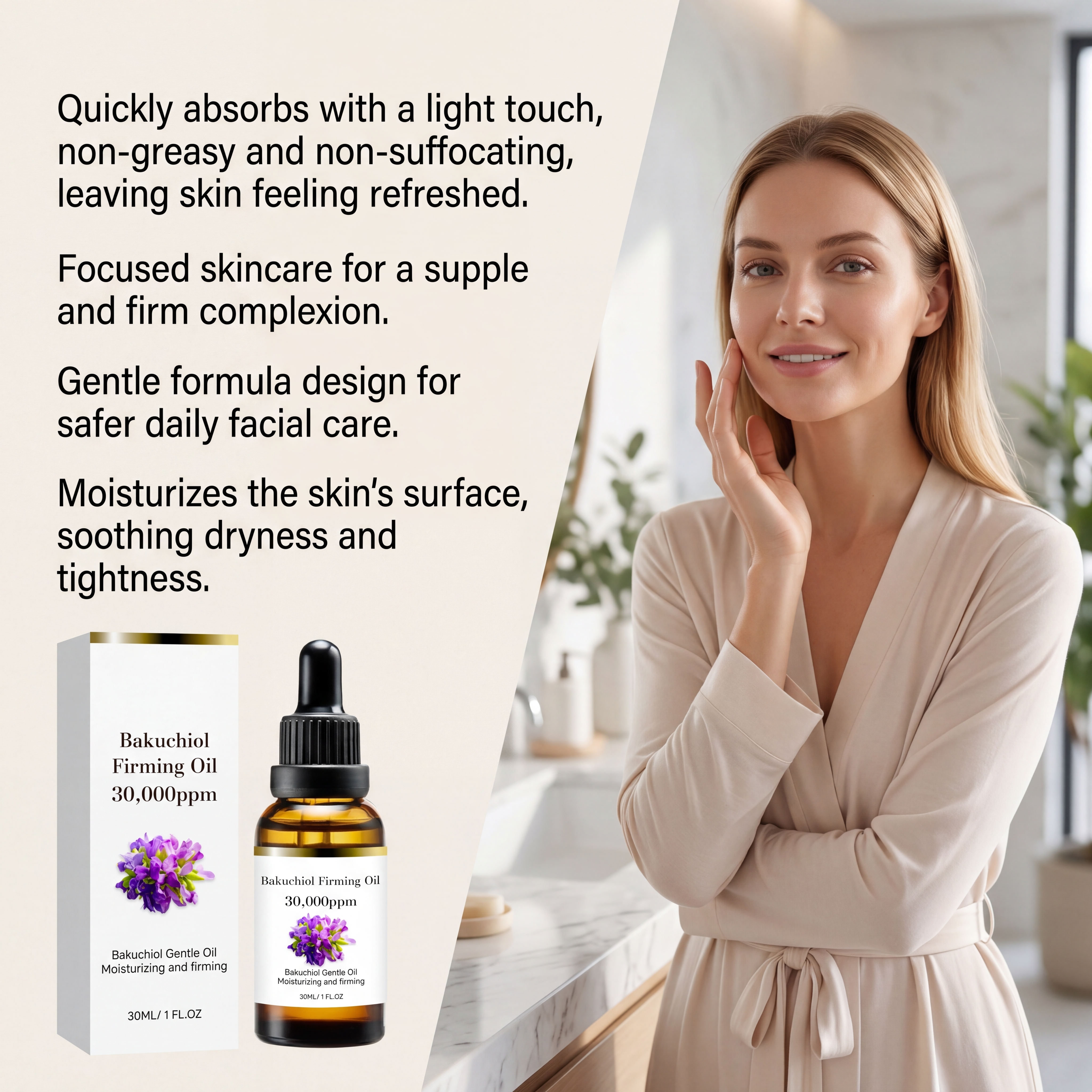 Bakuchiol Moisturizing Softening Essential Oil Mild Nourish Skin Elastic Plump Smooth Fine Lines Light Absorbable Body Use