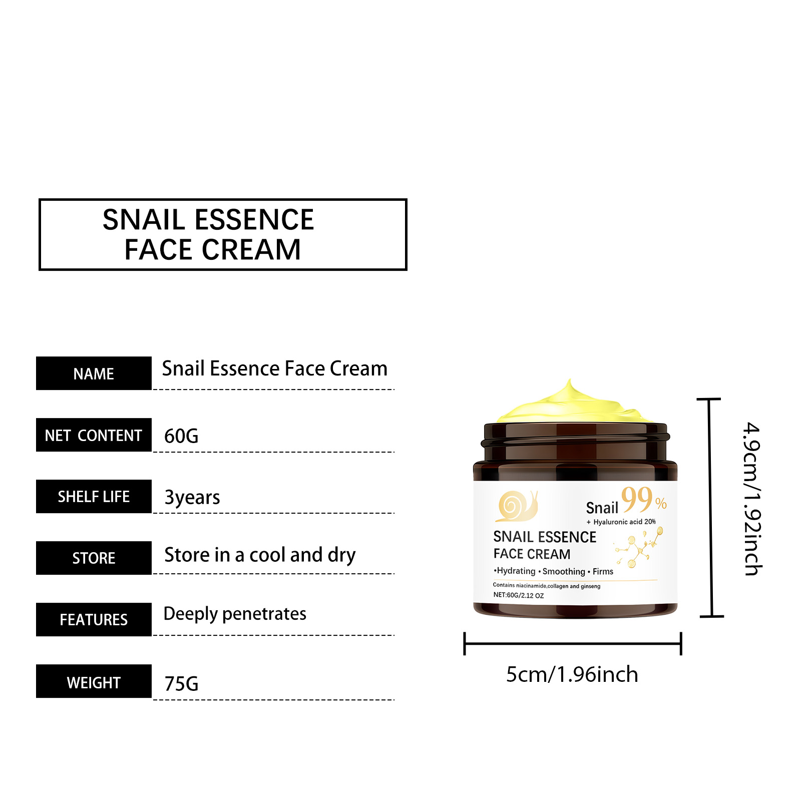 Snail Essence Moisturizing Facial Cream Mild Nourishing Hydrating Soft Skin Care For Face External Apply Lotion