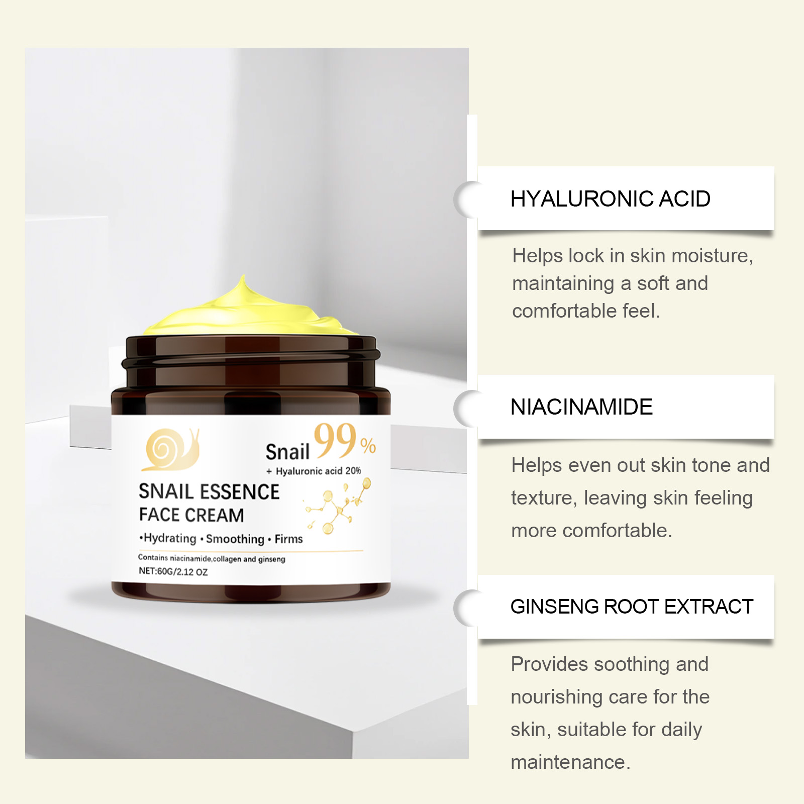 Snail Essence Moisturizing Facial Cream Mild Nourishing Hydrating Soft Skin Care For Face External Apply Lotion