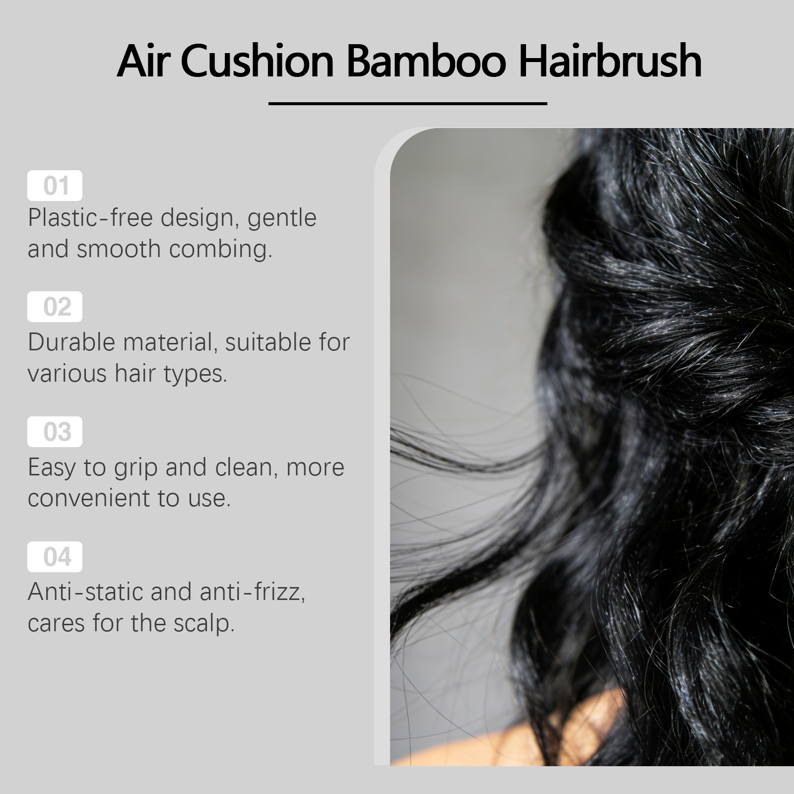 Air Cushion Bamboo Hair Comb Natural Wood Material Lightweight Sturdy Comfortable Scalp Massage Hair Care Daily Head Skin Nourishing