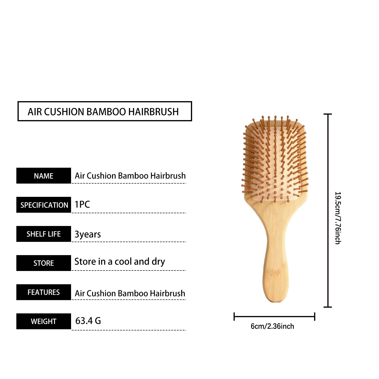 Air Cushion Bamboo Hair Comb Natural Wood Material Lightweight Sturdy Comfortable Scalp Massage Hair Care Daily Head Skin Nourishing