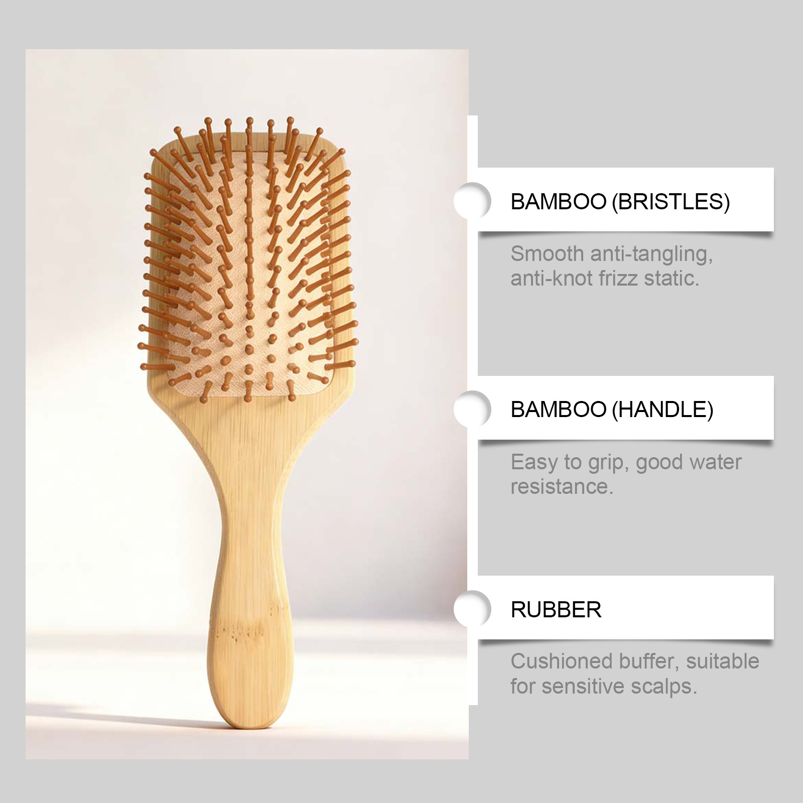 Air Cushion Bamboo Hair Comb Natural Wood Material Lightweight Sturdy Comfortable Scalp Massage Hair Care Daily Head Skin Nourishing
